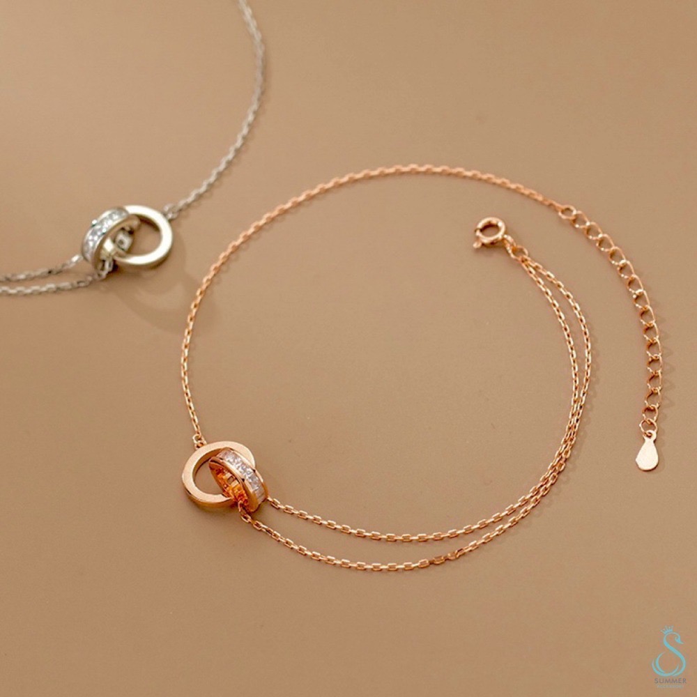 SUMMER 銀飾💫［925純銀］❤️新環環相扣❤️雙環腳鏈 純銀腳鍊-細節圖3