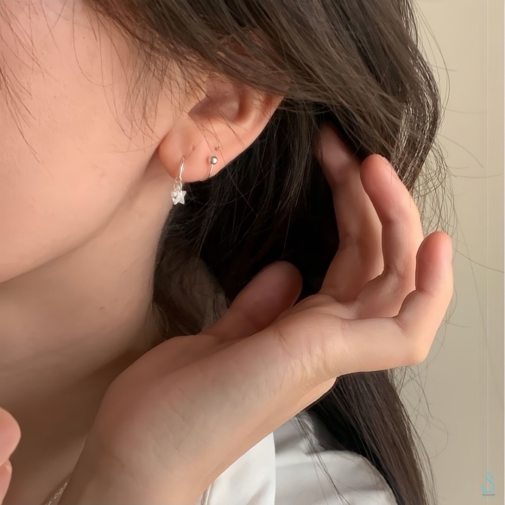 SUMMER 銀飾💫［925純銀］⭐️多變化星鑽耳繞螺紋轉珠耳環 鎖珠式耳環 純銀耳環 純銀飾品-細節圖4