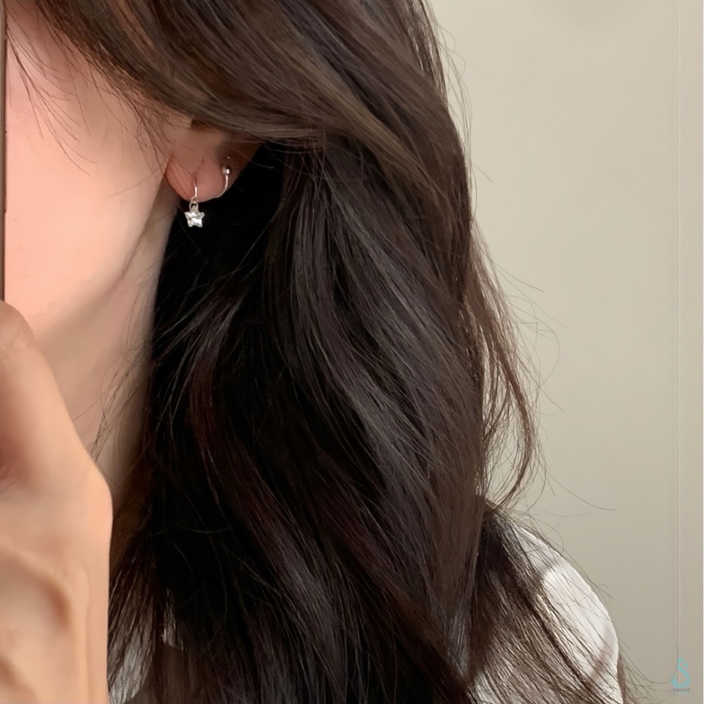 SUMMER 銀飾💫［925純銀］⭐️多變化星鑽耳繞螺紋轉珠耳環 鎖珠式耳環 純銀耳環 純銀飾品-細節圖5