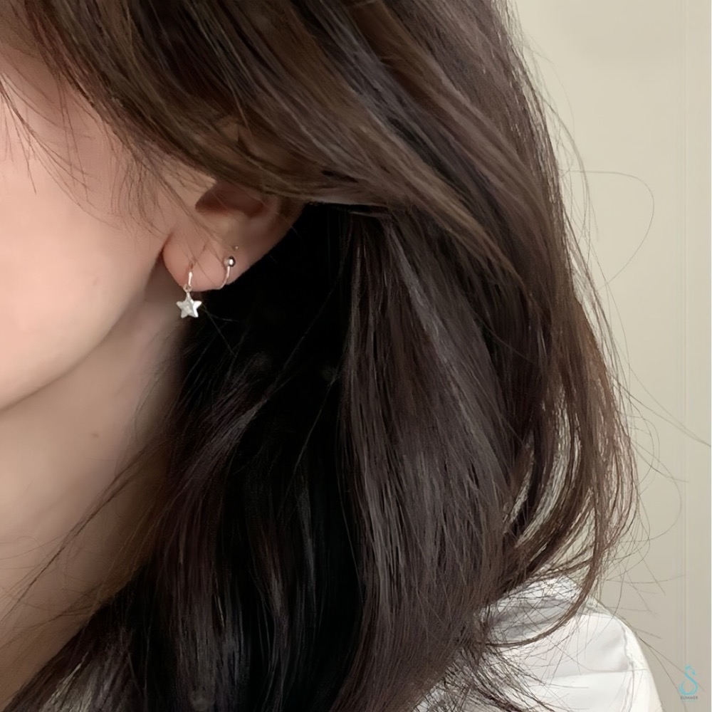 SUMMER 銀飾💫［925純銀］⭐️多變化星鑽耳繞螺紋轉珠耳環 鎖珠式耳環 純銀耳環 純銀飾品-細節圖6