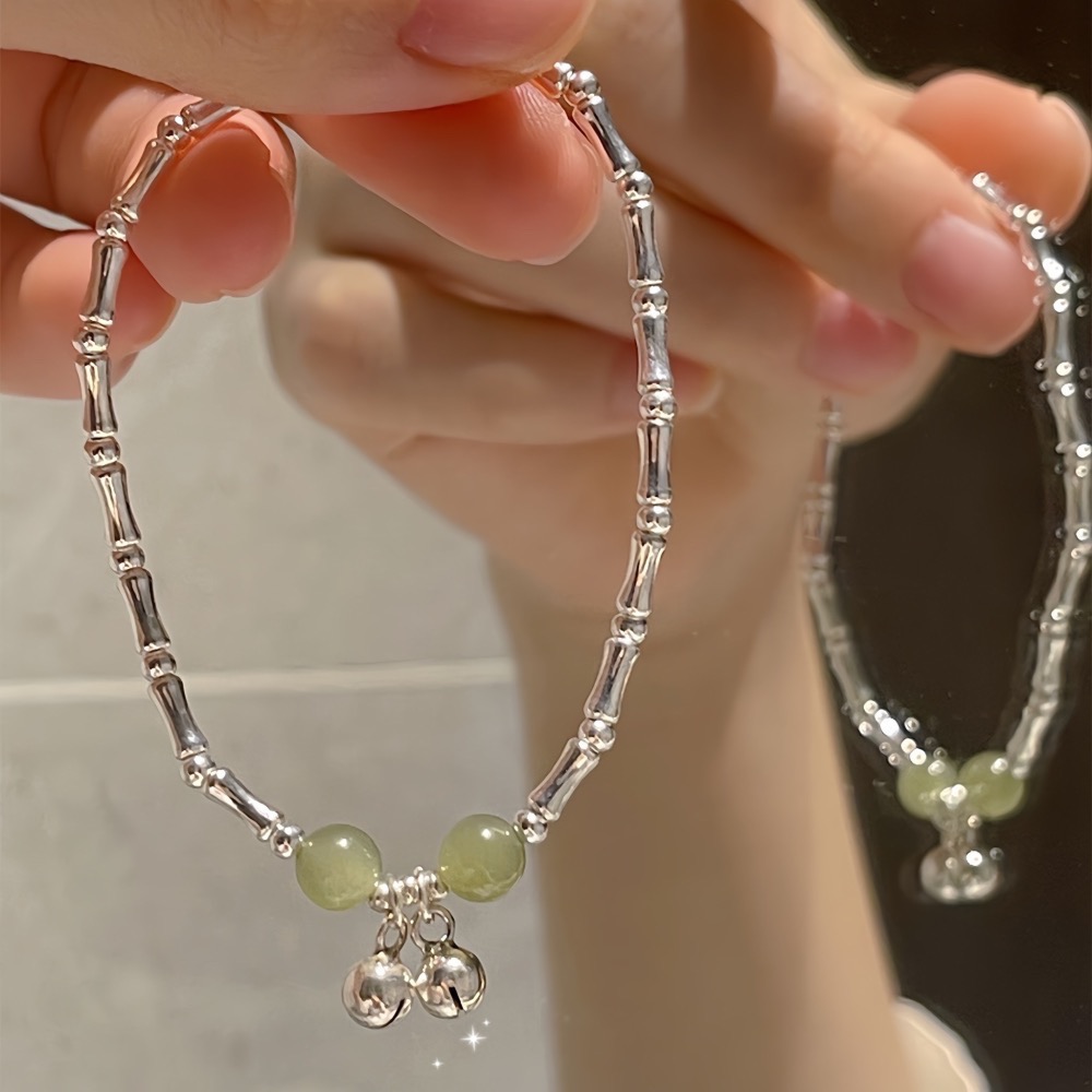 SUMMER 銀飾💫［925純銀］親子款 節節高升 天然和田玉🎋竹節純銀手鏈 純銀飾品-細節圖2