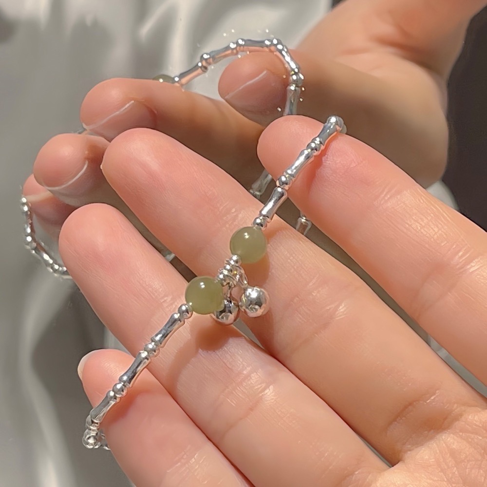 SUMMER 銀飾💫［925純銀］親子款 節節高升 天然和田玉🎋竹節純銀手鏈 純銀飾品-細節圖4