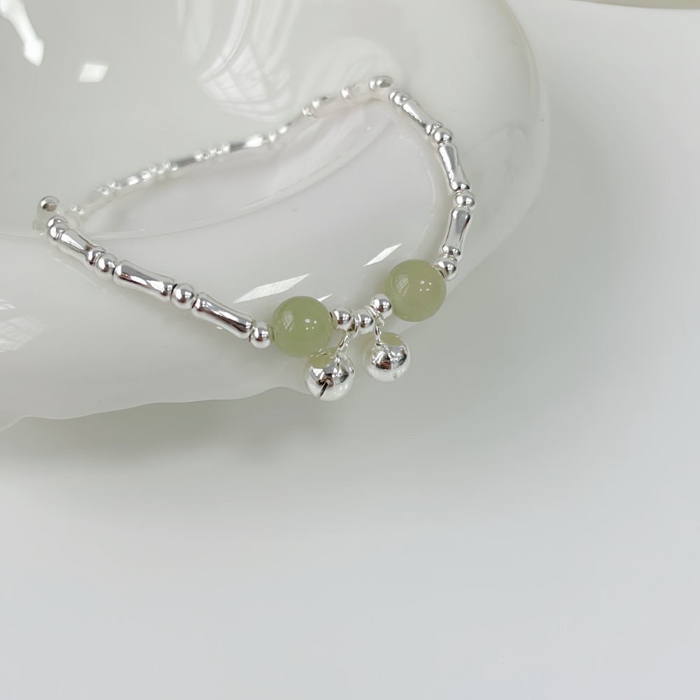 SUMMER 銀飾💫［925純銀］親子款 節節高升 天然和田玉🎋竹節純銀手鏈 純銀飾品-細節圖5