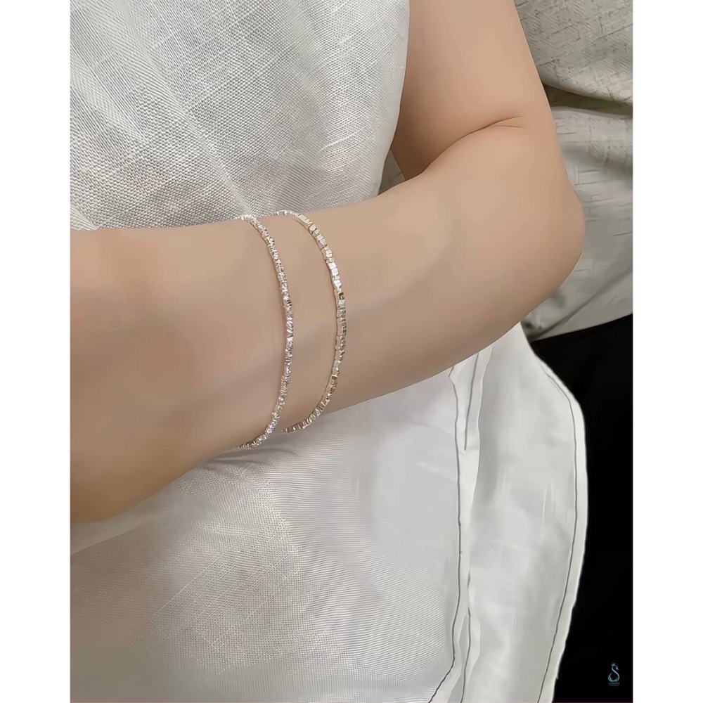 SUMMER韓 銀飾💫 ［925純銀］亮銀光澤2mm碎銀手鏈/ 細緻款1mm/手工打造 純銀手鏈-細節圖4