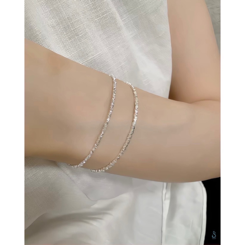 SUMMER韓 銀飾💫 ［925純銀］亮銀光澤2mm碎銀手鏈/ 細緻款1mm/手工打造 純銀手鏈-細節圖5