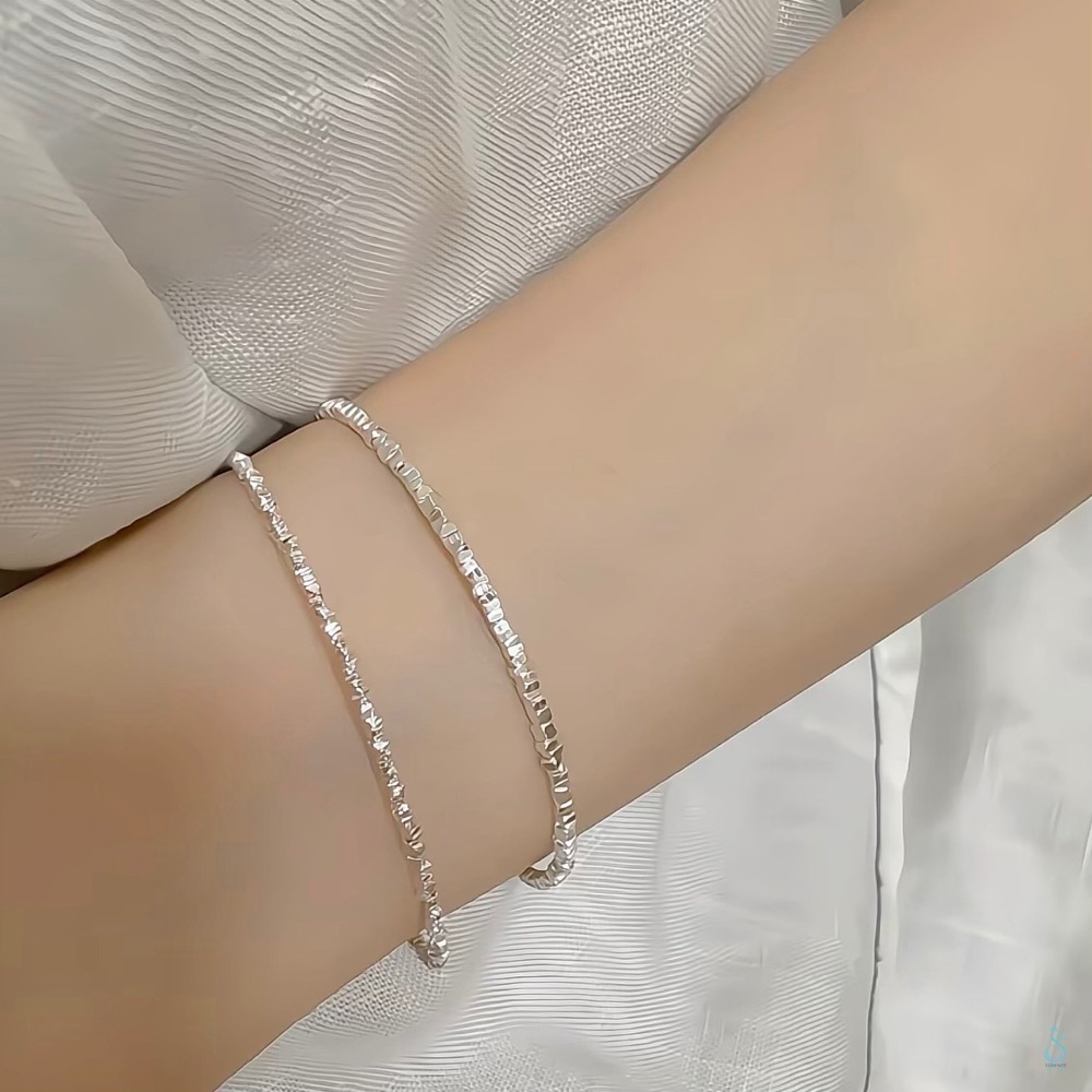 SUMMER韓 銀飾💫 ［925純銀］亮銀光澤2mm碎銀手鏈/ 細緻款1mm/手工打造 純銀手鏈-細節圖7