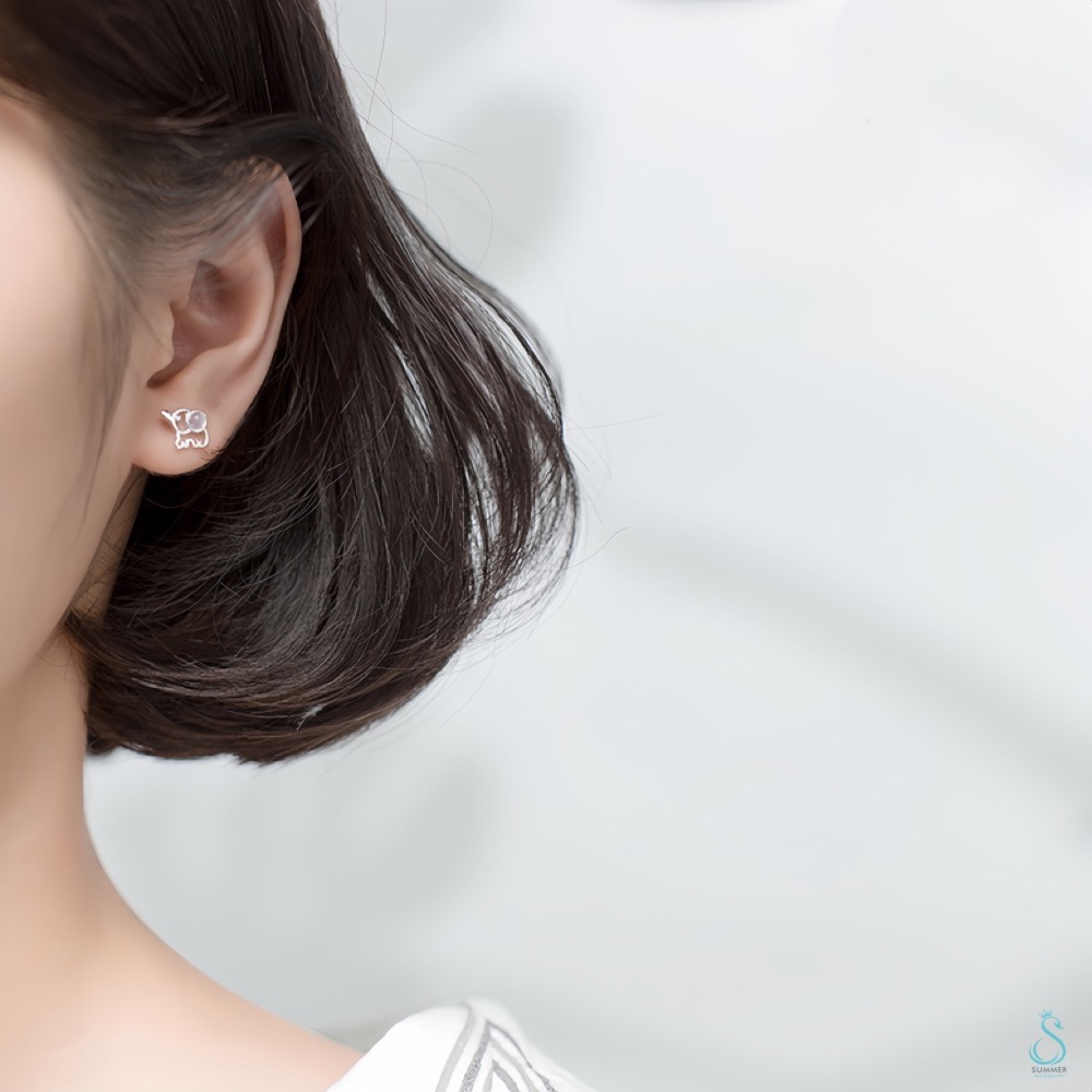 SUMMER 銀飾💫［925純銀］月光石 Q萌小象 轉珠耳環 鎖珠式耳環 純銀耳環 純銀飾品-細節圖3