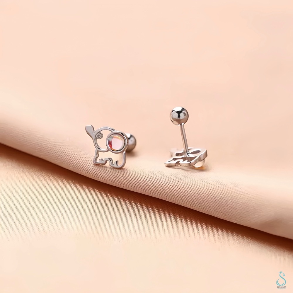 SUMMER 銀飾💫［925純銀］月光石 Q萌小象 轉珠耳環 鎖珠式耳環 純銀耳環 純銀飾品-細節圖7