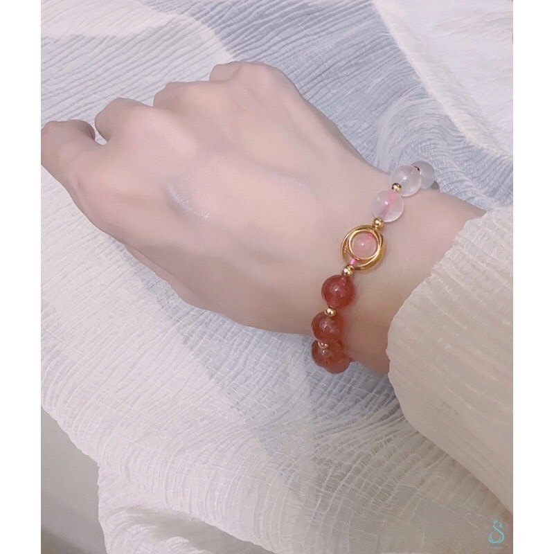 SUMMER 銀飾💫［925純銀］  ✨月光石&草莓晶&單顆粉晶（增進運勢和人際關係❤️穩定愛情）晶石能量手鏈-細節圖2
