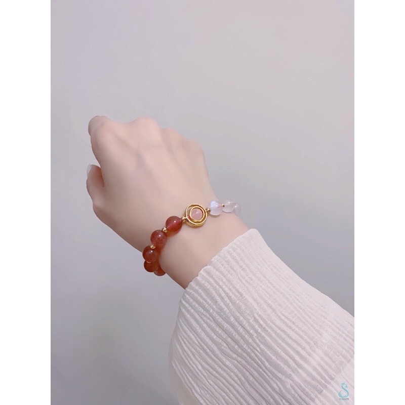 SUMMER 銀飾💫［925純銀］  ✨月光石&草莓晶&單顆粉晶（增進運勢和人際關係❤️穩定愛情）晶石能量手鏈-細節圖7