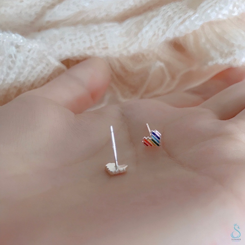 SUMMER韓 銀飾💫［925純銀］愛的彩虹🌈 針式耳環 轉珠耳環 鎖珠式耳環 純銀耳環 純銀飾品-細節圖5