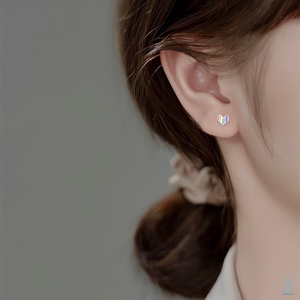 SUMMER韓 銀飾💫［925純銀］愛的彩虹🌈 針式耳環 轉珠耳環 鎖珠式耳環 純銀耳環 純銀飾品-細節圖2