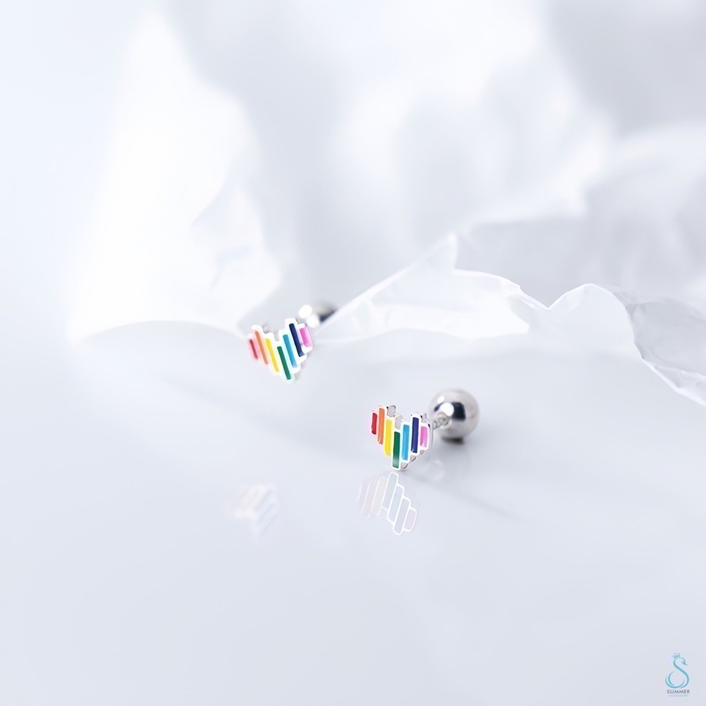 SUMMER韓 銀飾💫［925純銀］愛的彩虹🌈 針式耳環 轉珠耳環 鎖珠式耳環 純銀耳環 純銀飾品-細節圖3