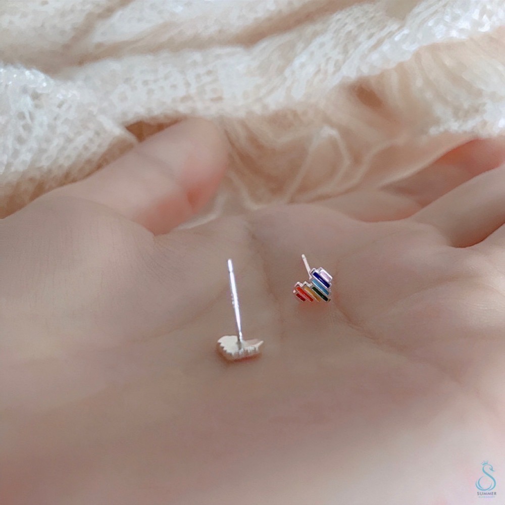 SUMMER韓 銀飾💫［925純銀］愛的彩虹🌈 針式耳環 轉珠耳環 鎖珠式耳環 純銀耳環 純銀飾品-細節圖5