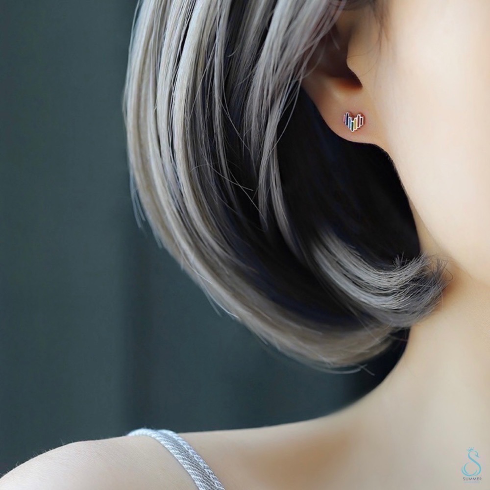 SUMMER韓 銀飾💫［925純銀］愛的彩虹🌈 針式耳環 轉珠耳環 鎖珠式耳環 純銀耳環 純銀飾品-細節圖8