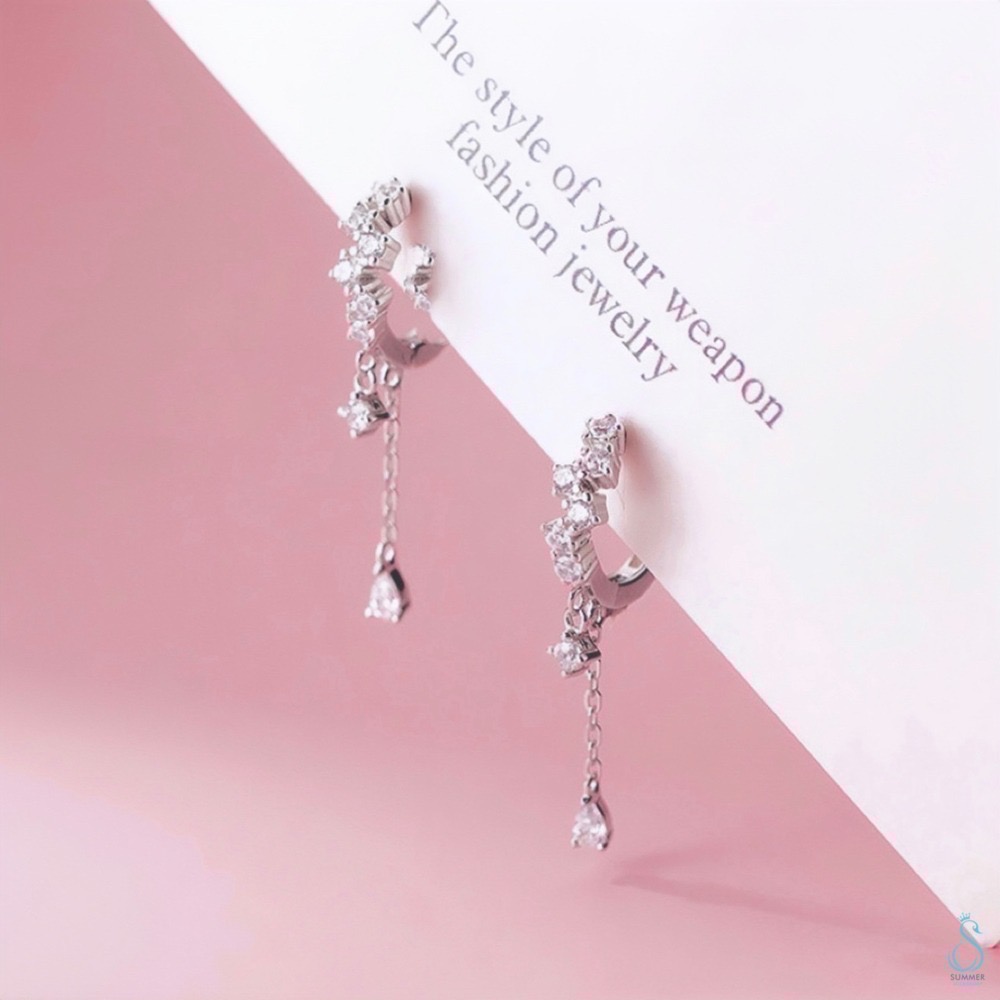 SUMMER韓 銀飾💫［925純銀］繁星之墜 純銀耳環 流蘇耳環 耳扣 純銀飾品 韓國銀飾-細節圖2