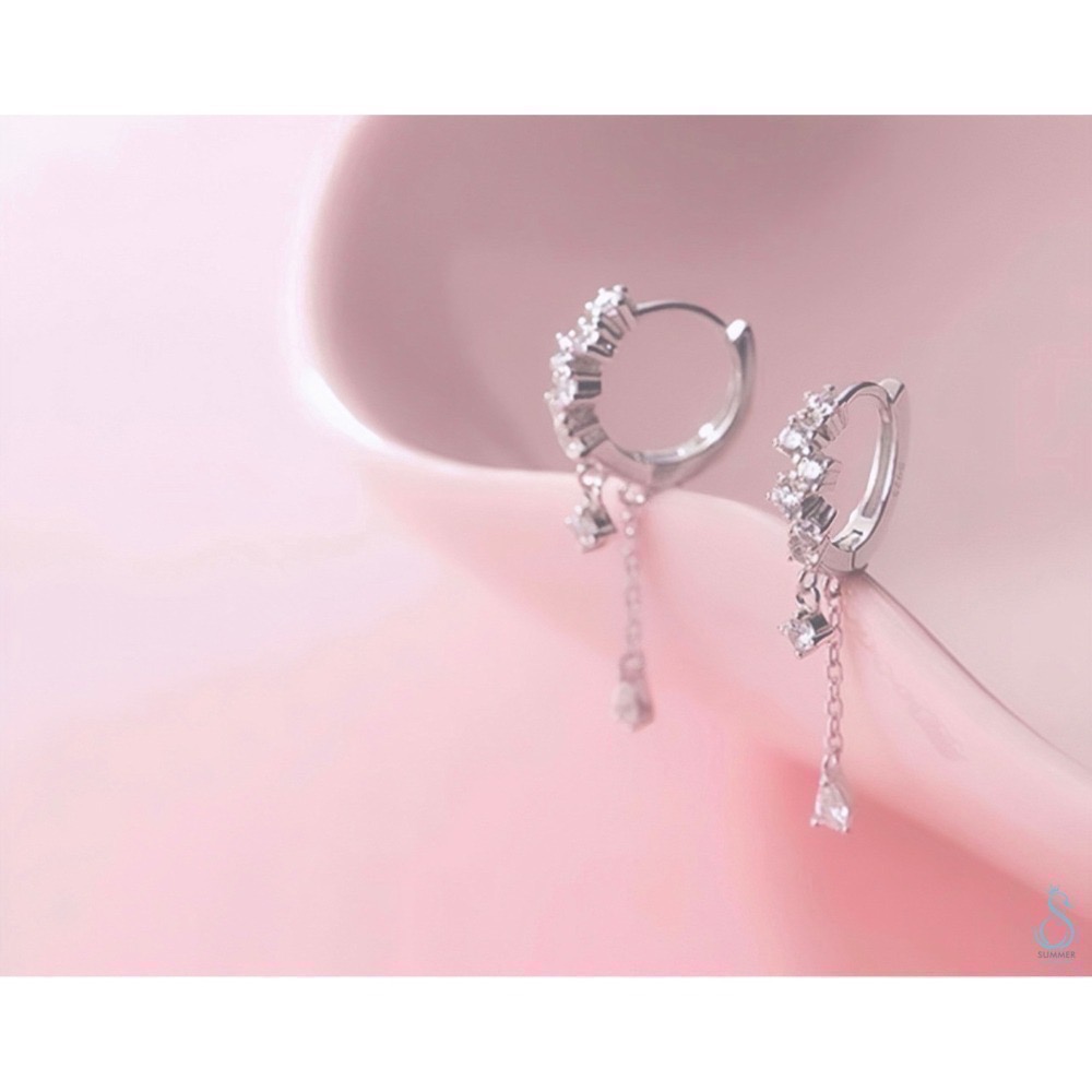 SUMMER韓 銀飾💫［925純銀］繁星之墜 純銀耳環 流蘇耳環 耳扣 純銀飾品 韓國銀飾-細節圖5