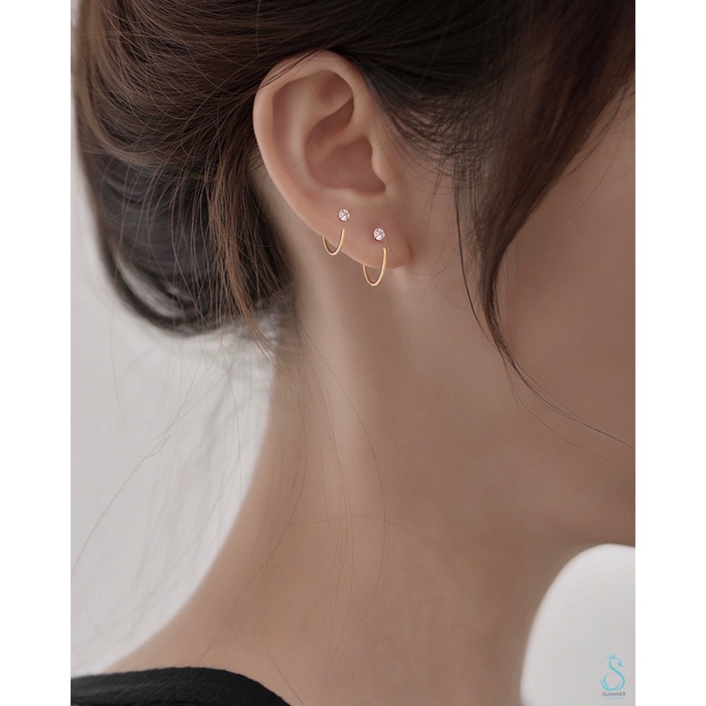 SUMMER韓 銀飾💫［925純銀] 單鑽簡約C型耳環（一對優惠價）純銀耳環  純銀飾品 韓國銀飾-細節圖4