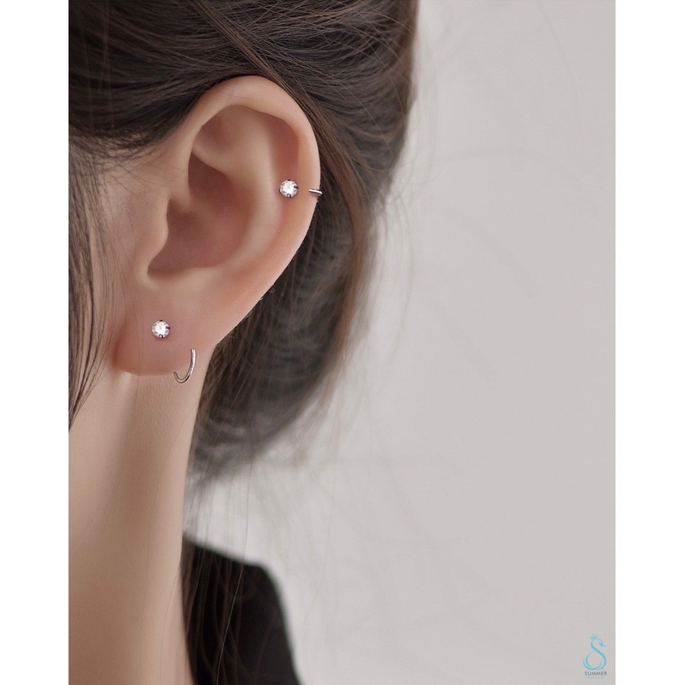 SUMMER韓 銀飾💫［925純銀] 單鑽簡約C型耳環（一對優惠價）純銀耳環  純銀飾品 韓國銀飾-細節圖6