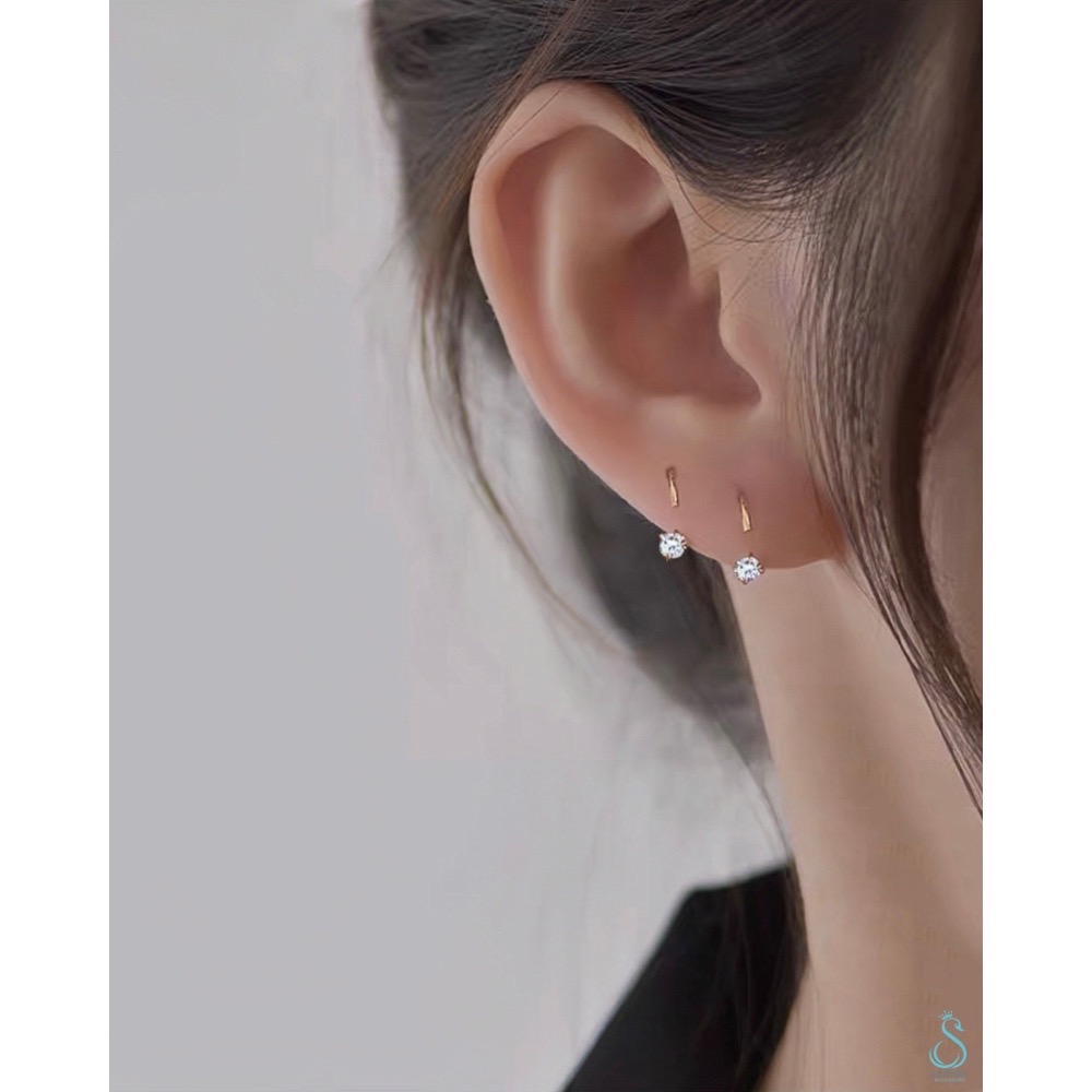 SUMMER韓 銀飾💫［925純銀] 單鑽簡約C型耳環（一對優惠價）純銀耳環  純銀飾品 韓國銀飾-細節圖5