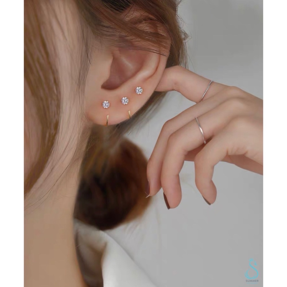 SUMMER韓 銀飾💫［925純銀] 單鑽簡約C型耳環（一對優惠價）純銀耳環  純銀飾品 韓國銀飾-細節圖8