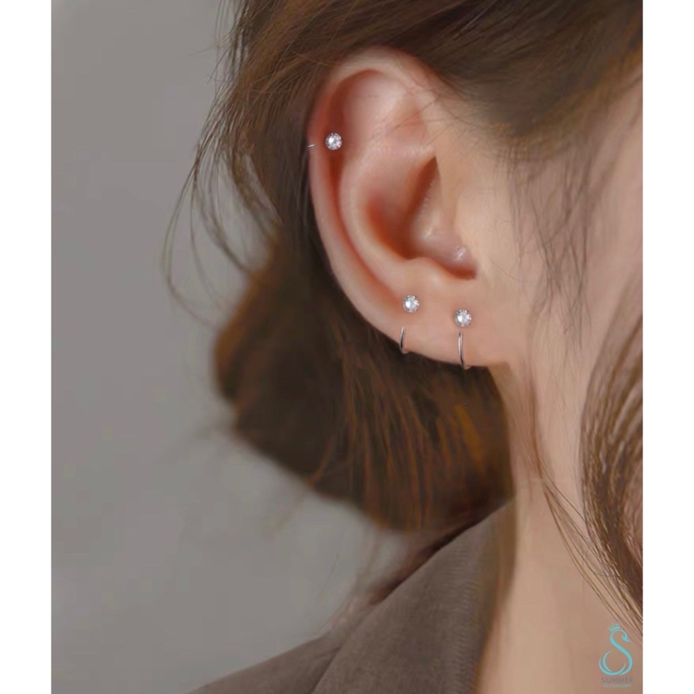 SUMMER韓 銀飾💫［925純銀] 單鑽簡約C型耳環（一對優惠價）純銀耳環  純銀飾品 韓國銀飾-細節圖9