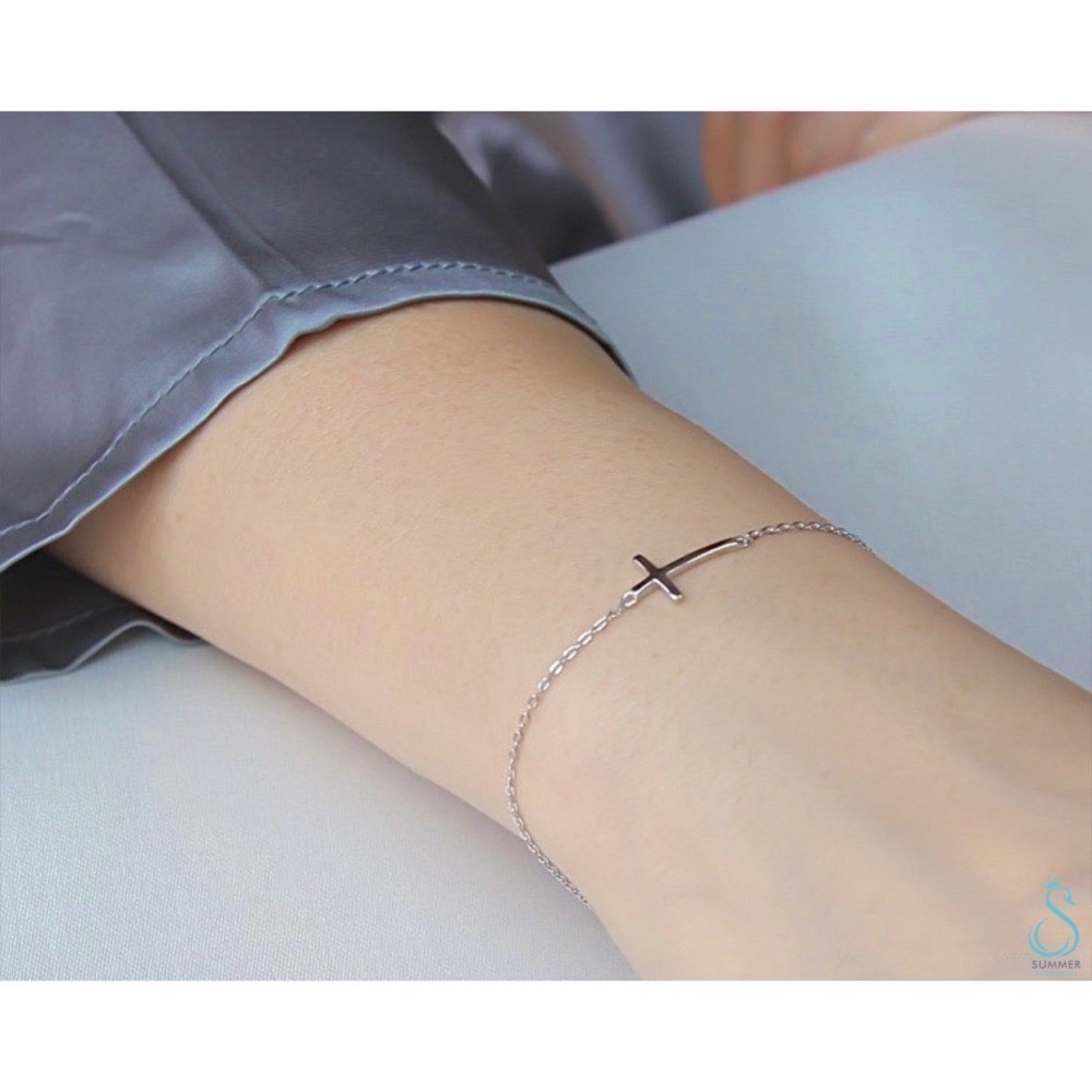 SUMMER 銀飾💫［925純銀］  ⛪️簡約十字架手鏈 十字架腳鏈 純銀手鍊 純銀腳鍊-細節圖3