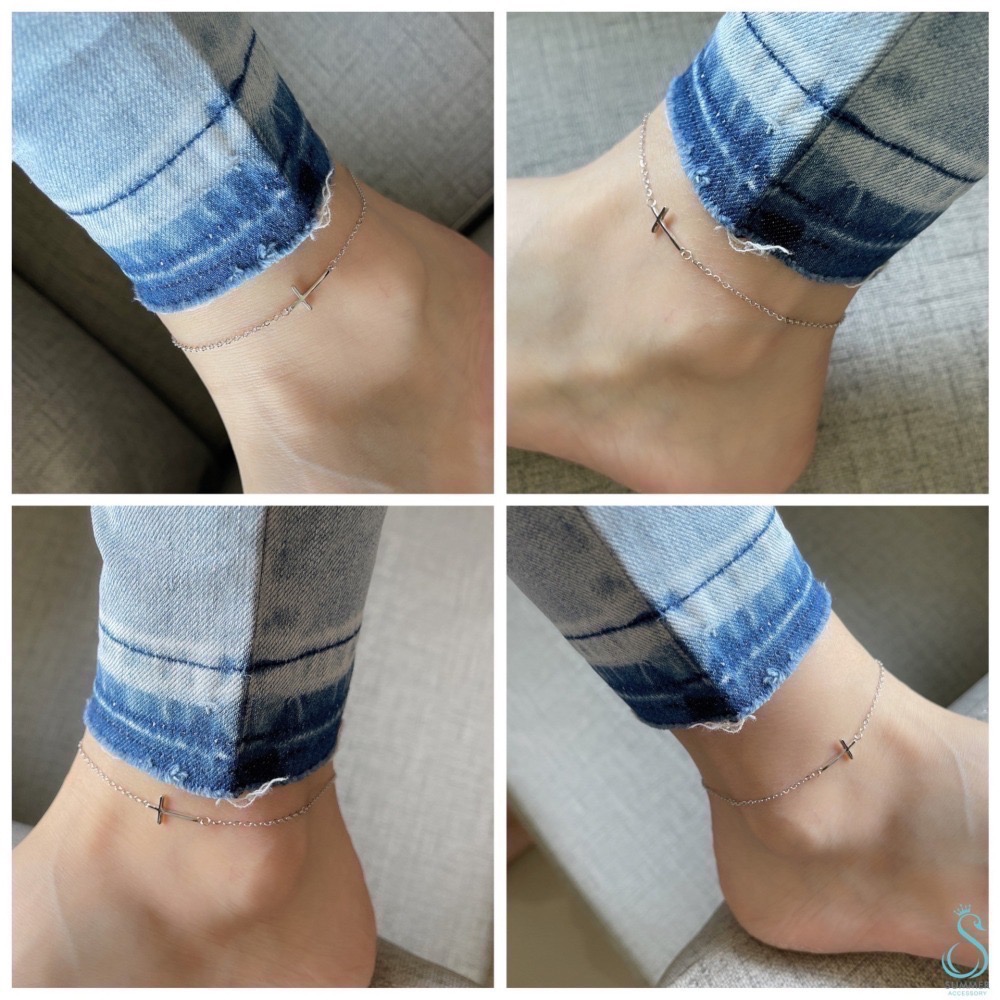 SUMMER 銀飾💫［925純銀］  ⛪️簡約十字架手鏈 十字架腳鏈 純銀手鍊 純銀腳鍊-細節圖5