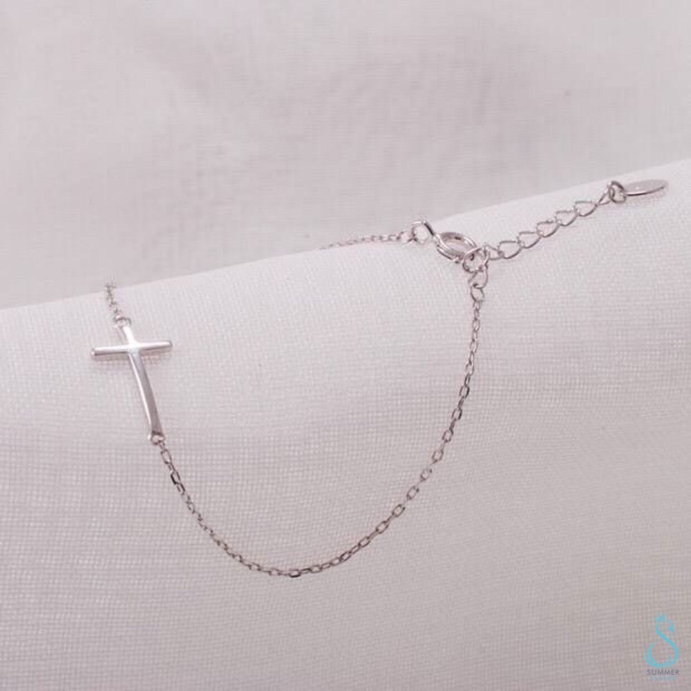 SUMMER 銀飾💫［925純銀］  ⛪️簡約十字架手鏈 十字架腳鏈 純銀手鍊 純銀腳鍊-細節圖6