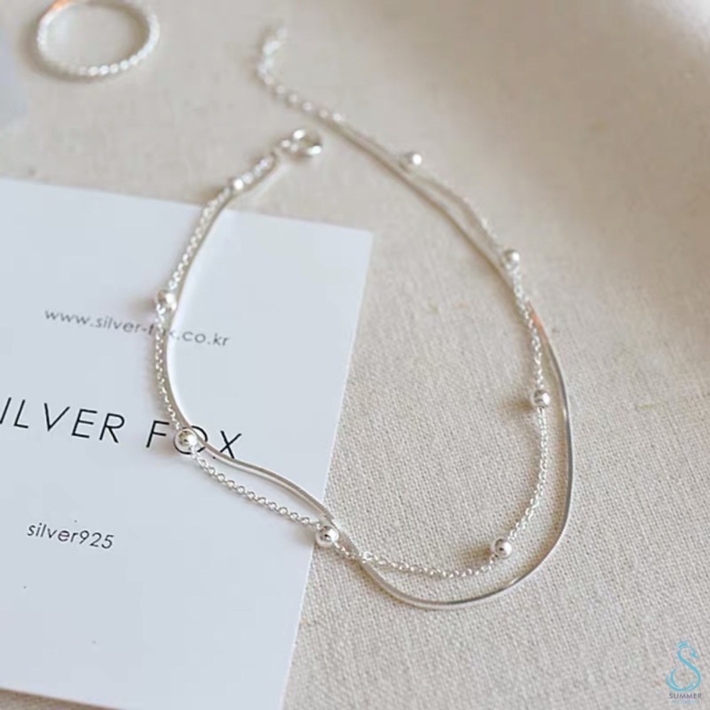 SUMMER 銀飾💫［925純銀］簡約百搭 素鏈銀珠 雙層手鏈  純銀手鍊 純銀飾品 銀手鏈-細節圖3