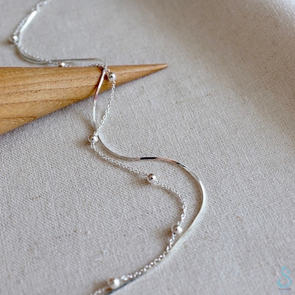 SUMMER 銀飾💫［925純銀］簡約百搭 素鏈銀珠 雙層手鏈  純銀手鍊 純銀飾品 銀手鏈-細節圖5