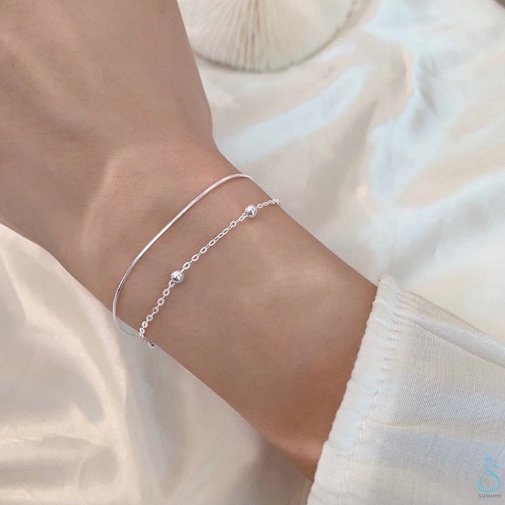 SUMMER 銀飾💫［925純銀］簡約百搭 素鏈銀珠 雙層手鏈  純銀手鍊 純銀飾品 銀手鏈-細節圖4
