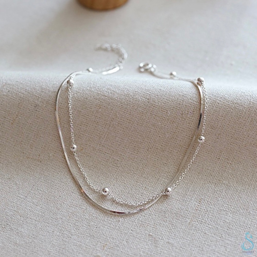 SUMMER 銀飾💫［925純銀］簡約百搭 素鏈銀珠 雙層手鏈  純銀手鍊 純銀飾品 銀手鏈-細節圖6