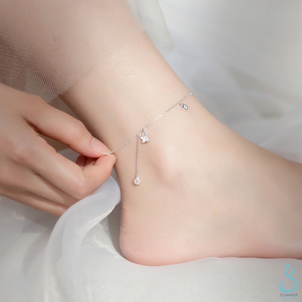 SUMMER 銀飾💫［925純銀］蝴蝶流蘇鑽腳鏈 純銀腳鍊 純銀腳鏈 銀飾品-細節圖5