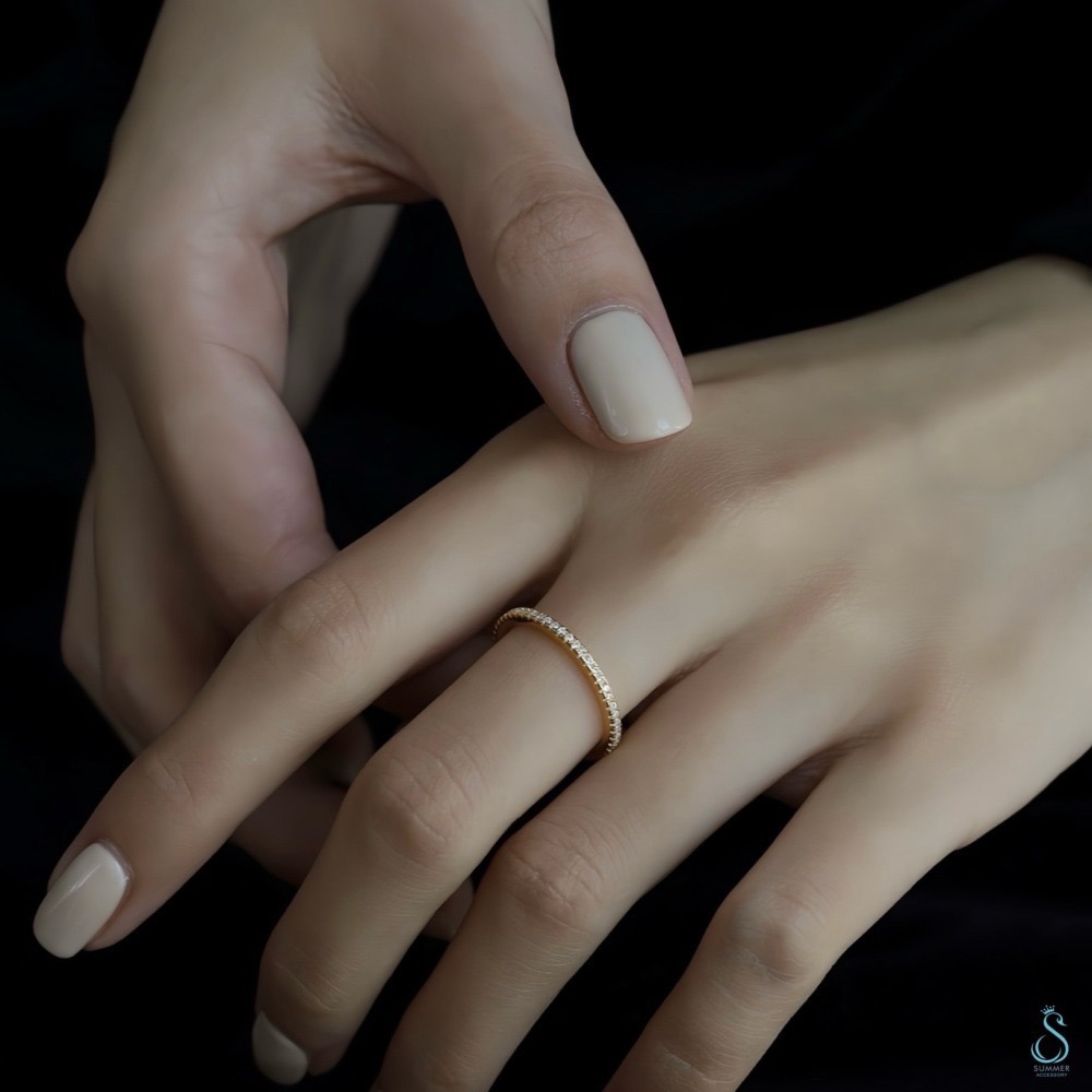 SUMMER韓 銀飾💫［925純銀］✨精典閃耀鑽圈戒 多尺寸 純銀戒指 線戒 食指戒 純銀飾品-細節圖6