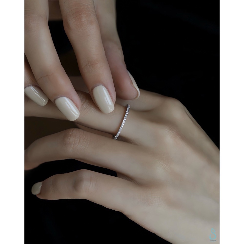 SUMMER韓 銀飾💫［925純銀］✨精典閃耀鑽圈戒 多尺寸 純銀戒指 線戒 食指戒 純銀飾品-細節圖7