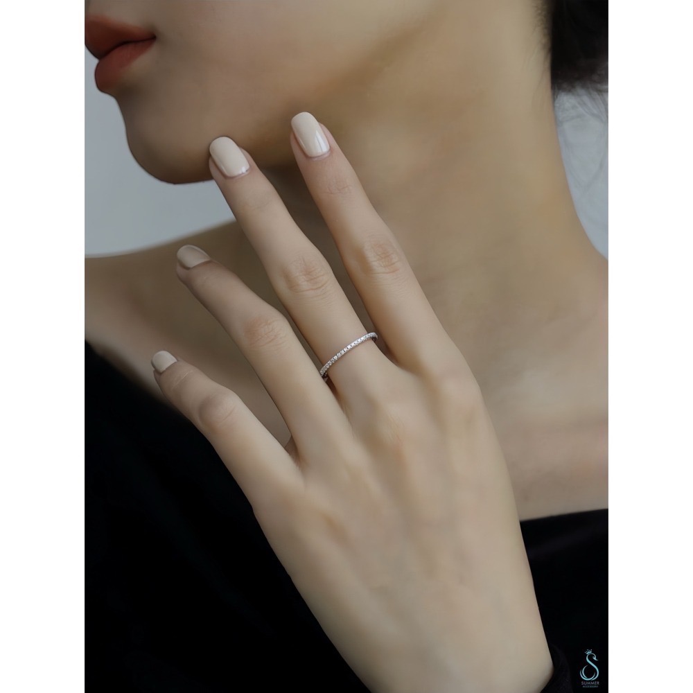 SUMMER韓 銀飾💫［925純銀］✨精典閃耀鑽圈戒 多尺寸 純銀戒指 線戒 食指戒 純銀飾品-細節圖9