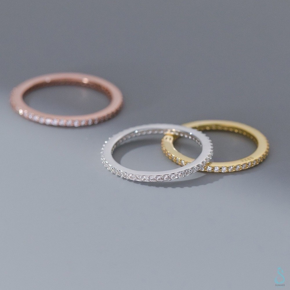 SUMMER韓 銀飾💫［925純銀］✨精典閃耀鑽圈戒 多尺寸 純銀戒指 線戒 食指戒 純銀飾品-細節圖3