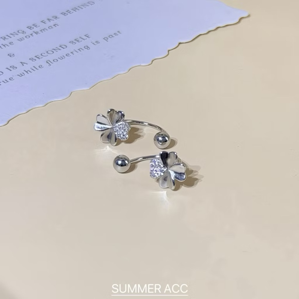 SUMMER 銀飾💫［S925銀］幸運草轉珠耳環 鎖珠式耳環 C型耳環 純銀耳環 純銀飾品-細節圖6