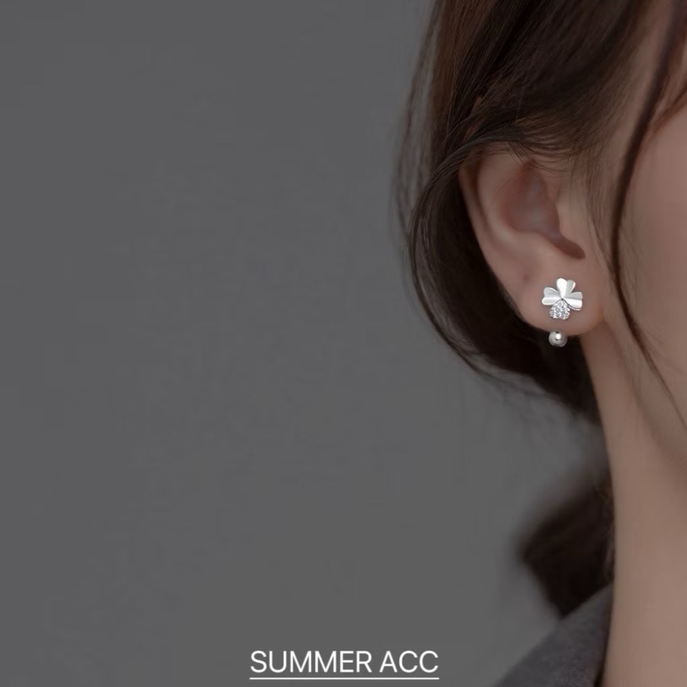 SUMMER 銀飾💫［S925銀］幸運草轉珠耳環 鎖珠式耳環 C型耳環 純銀耳環 純銀飾品-細節圖7