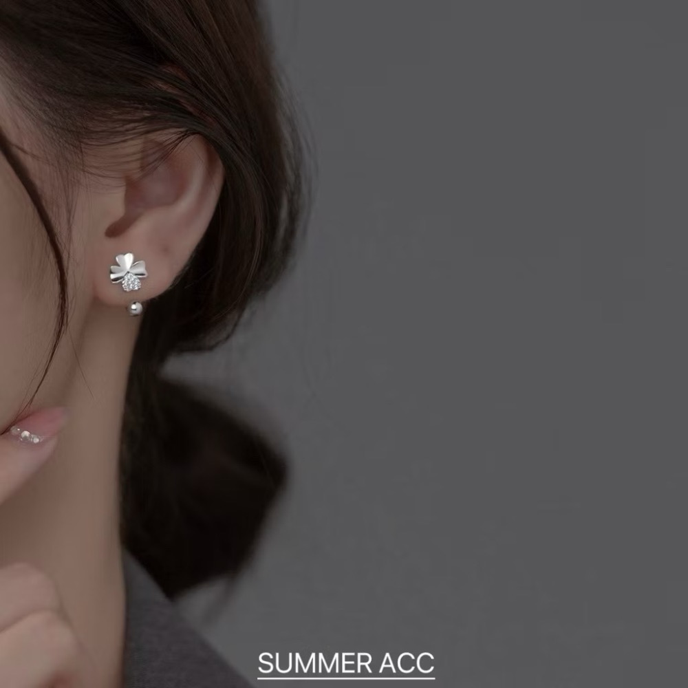 SUMMER 銀飾💫［S925銀］幸運草轉珠耳環 鎖珠式耳環 C型耳環 純銀耳環 純銀飾品-細節圖8