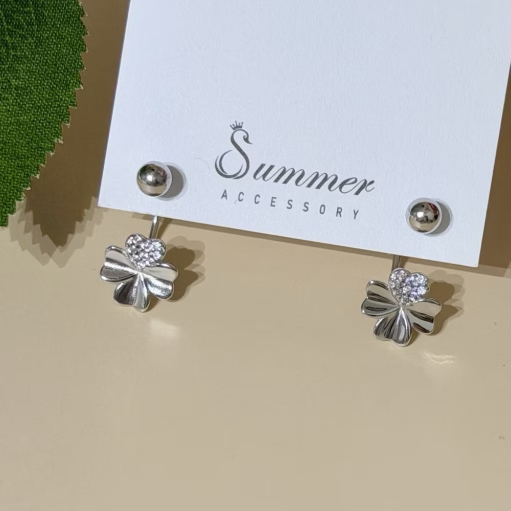 SUMMER 銀飾💫［S925銀］幸運草轉珠耳環 鎖珠式耳環 C型耳環 純銀耳環 純銀飾品-細節圖9