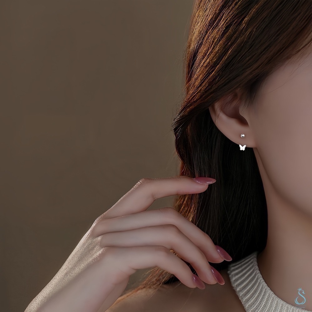 SUMMER 銀飾💫［999足銀］蝴蝶墜鏈轉珠耳環 鎖珠式耳環 純銀耳環 純銀飾品-細節圖6