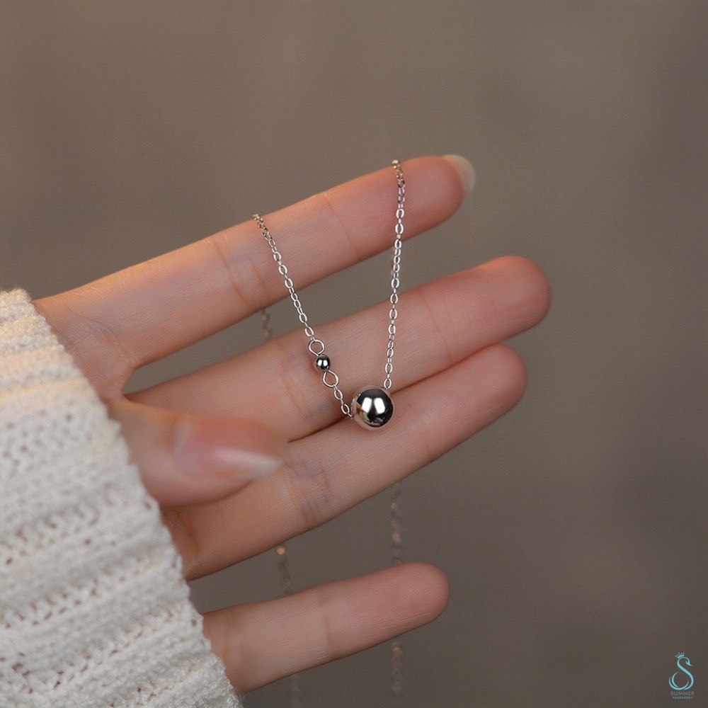 SUMMER 銀飾💫［925純銀］簡約圓珠項鏈 銀珠純銀項鏈 純銀飾品-細節圖3