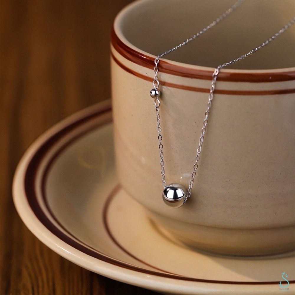 SUMMER 銀飾💫［925純銀］簡約圓珠項鏈 銀珠純銀項鏈 純銀飾品-細節圖7