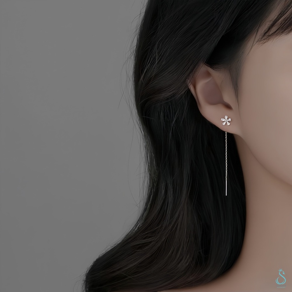 SUMMER 銀飾💫［925純銀］花鑽流蘇耳線 長耳線 純銀耳環-細節圖2