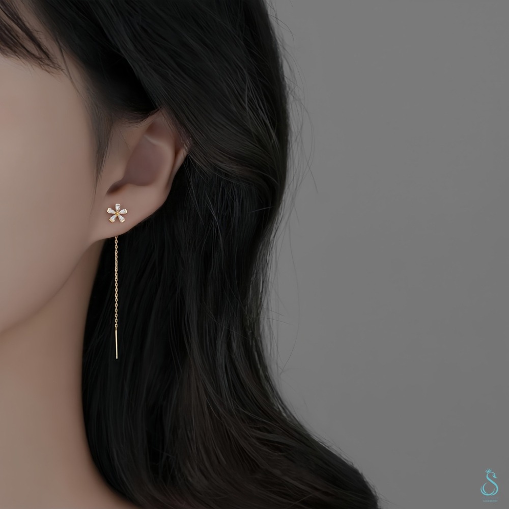 SUMMER 銀飾💫［925純銀］花鑽流蘇耳線 長耳線 純銀耳環-細節圖4