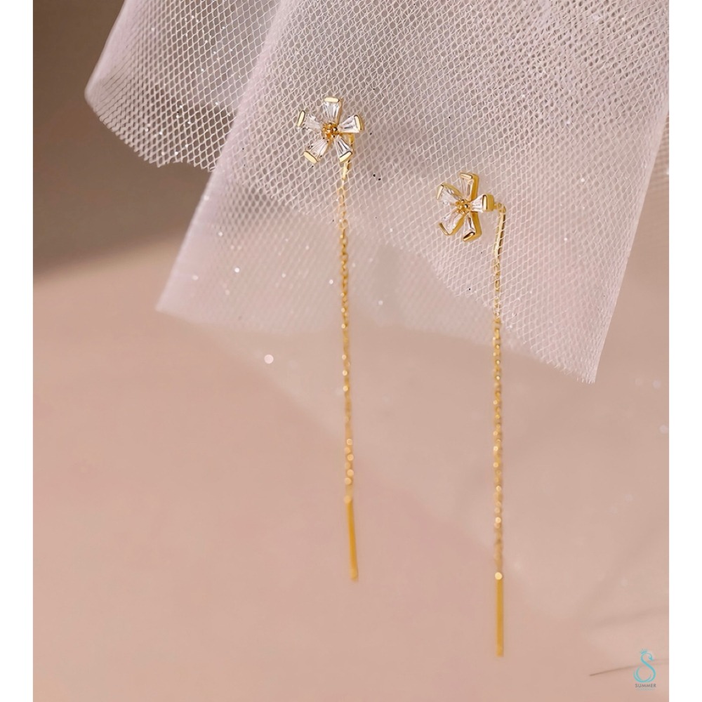 SUMMER 銀飾💫［925純銀］花鑽流蘇耳線 長耳線 純銀耳環-細節圖7