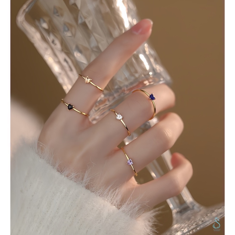 SUMMER 銀飾💫［925純銀］簡約心鑽戒 線戒 純銀戒指 愛心戒圈-細節圖2