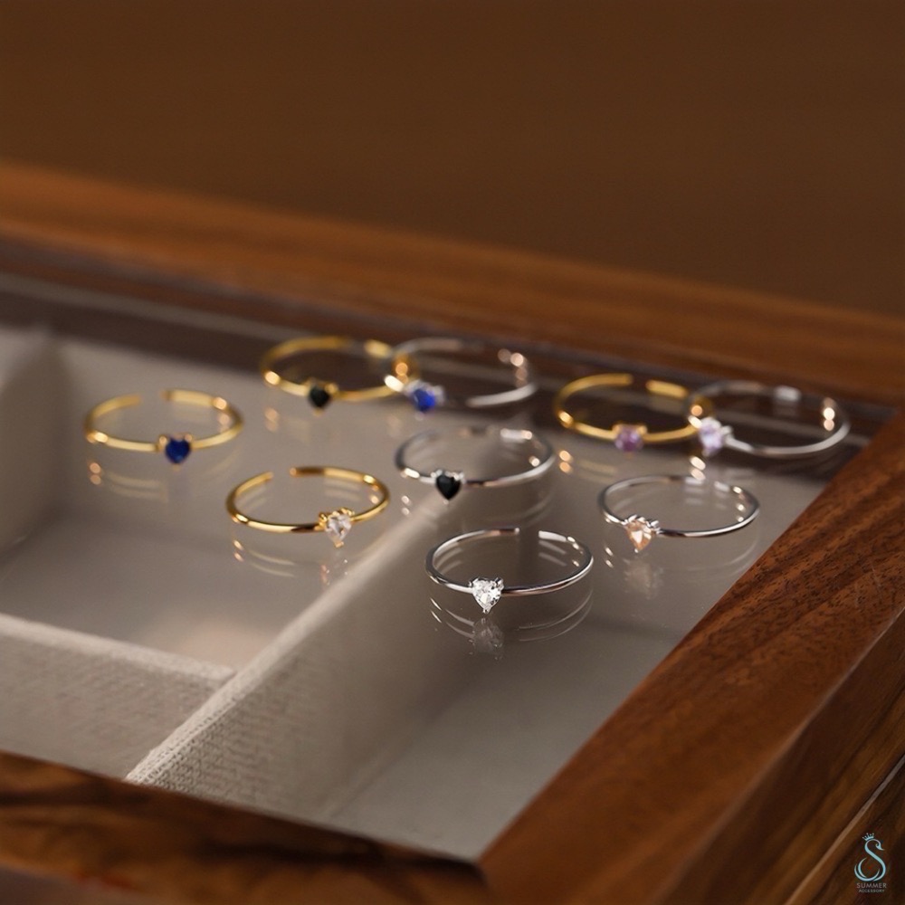 SUMMER 銀飾💫［925純銀］簡約心鑽戒 線戒 純銀戒指 愛心戒圈-細節圖3